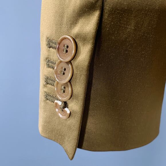 ETRO Size 8 Olive Cotton Blend Ruched Single Breasted Jacket Blazer - Picture 4 of 7